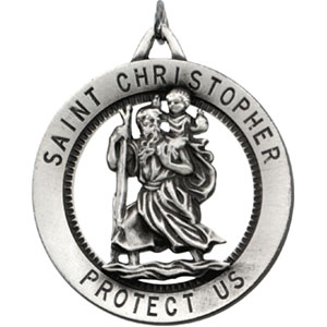 Sterling Silver Round St. Christopher Pendant Pendant with Chain